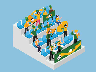 Soccer Fans Cheering in Stadium Stands 3d isometric vector illustration © Creativa Images