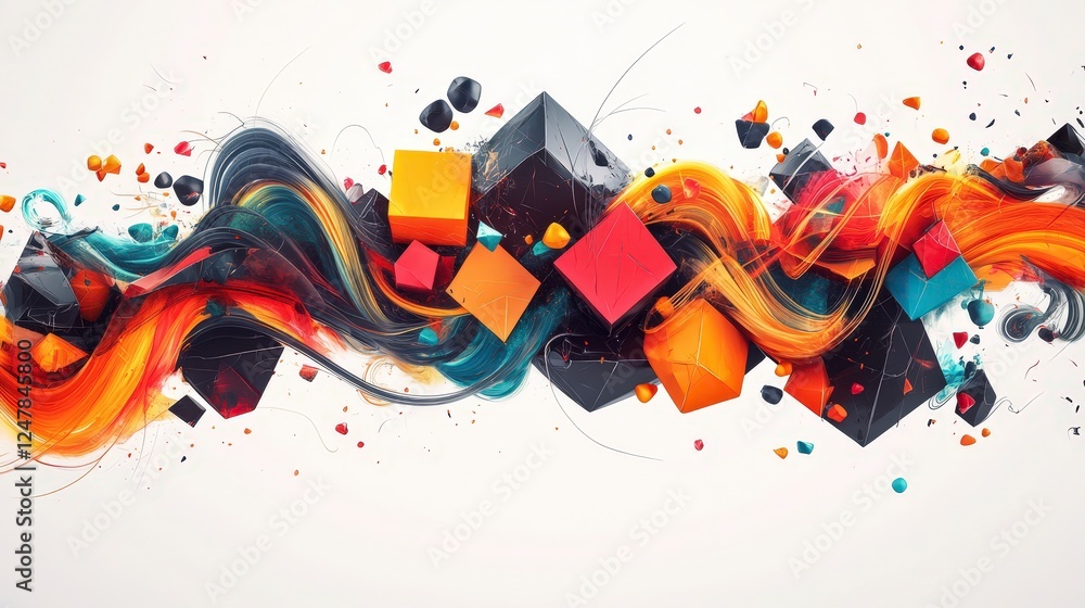 Poster abstract colorful composition with shapes and dynamic curves