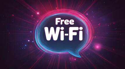 Glowing Free Wi-Fi sign, digital backdrop, internet access