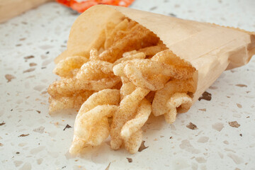 A view of a bag of cinnamon twists.