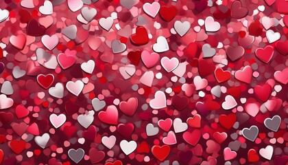 Vibrant Sparkling Heart Confetti Pattern with Red, Pink, and Silver Accents for Festive Valentine&rsquo;s Day Party Invitations, Digital Backgrounds, and Celebratory Graphics