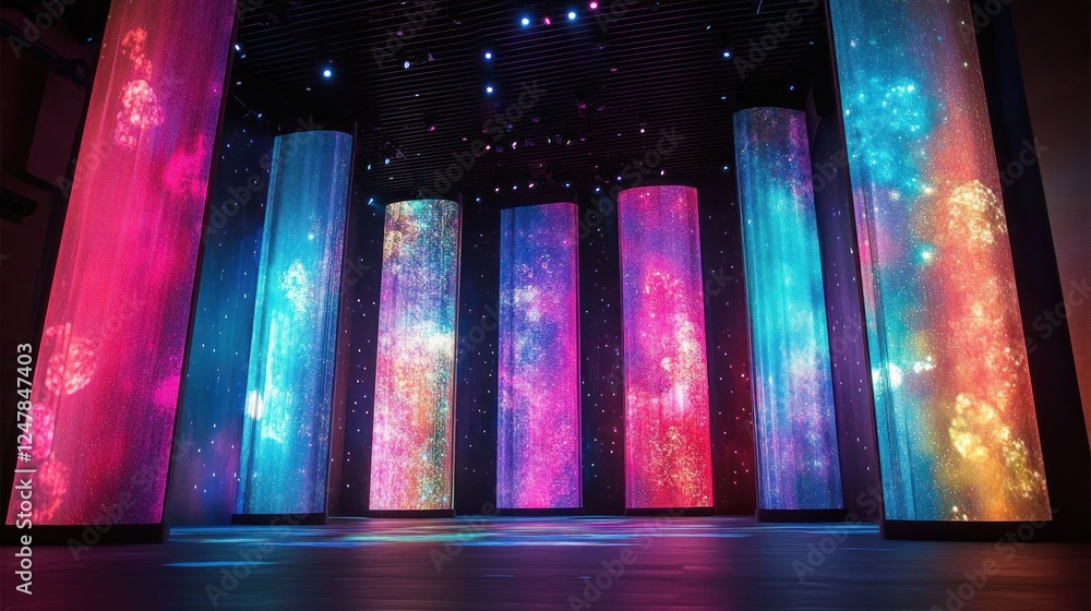 Aufkleber immersive cosmic experience: galaxy projections on vertical display columns