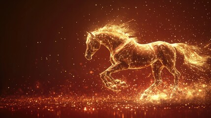 Golden Horse Running Through Sparkling Dust