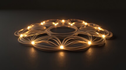 Illuminated network design, dark studio, glowing nodes, connectivity concept