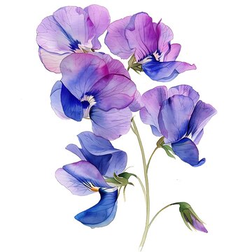 watercolor sweet pea flowers on white clip art preview