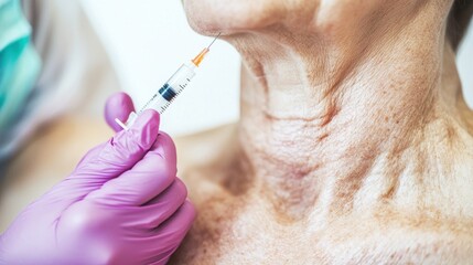 Close-Up of Needle and Injection on Elderly Skin at Clinic Setting
