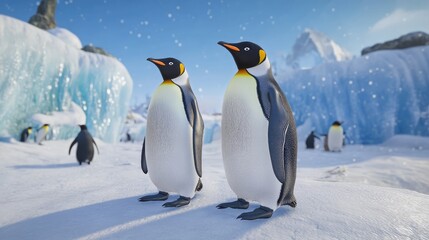 Obraz premium Two Emperor Penguins Stand In An Antarctic Landscape