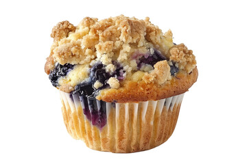blueberry muffin with a crumble topping, isolated background
