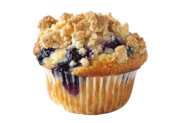 blueberry muffin with a crumble topping, isolated background