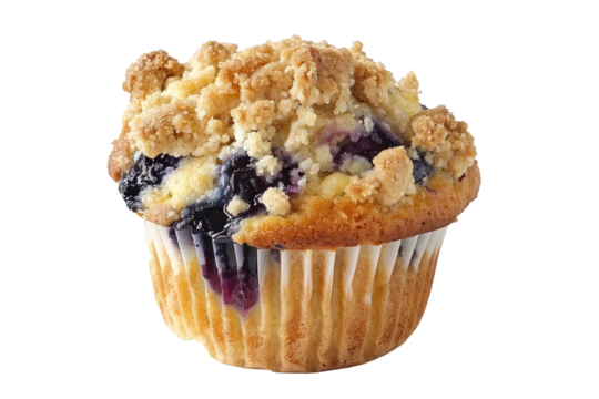blueberry muffin with a crumble topping, isolated background