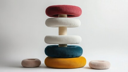 Stacked velvet rings, studio, minimalist, toy, decor, design