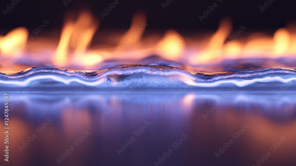 Wall mural Modern fireplace flames reflecting, indoor ambiance, dark background, home decor