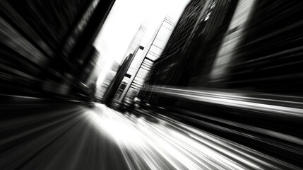 City street, fast motion blur, urban landscape, speeding, background skyscrapers, business