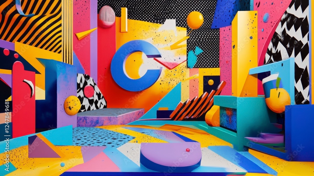 Poster colorful abstract geometric design with shapes and patterns