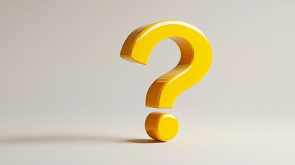 16121056 02 2.A bright yellow 3D question mark with smooth, reflective surfaces, casting a soft shadow on a clean white background for a minimalist design.