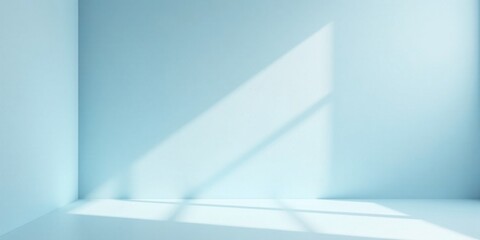 Serene Light Blue Room Corner with Subtle Window Light Illuminating a Minimalist Interior Space