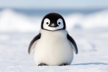 Obraz premium Adorable Emperor Penguin Chick Poses in Snow