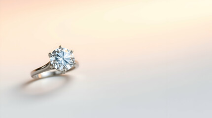 Elegant diamond ring placed on a soft pastel background, reflecting beauty and luxury. A symbol of love and commitment, perfect for engagement and wedding themes.