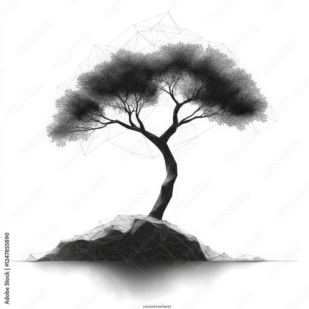 Aufkleber abstract tree design with geometric lines and monochrome style
