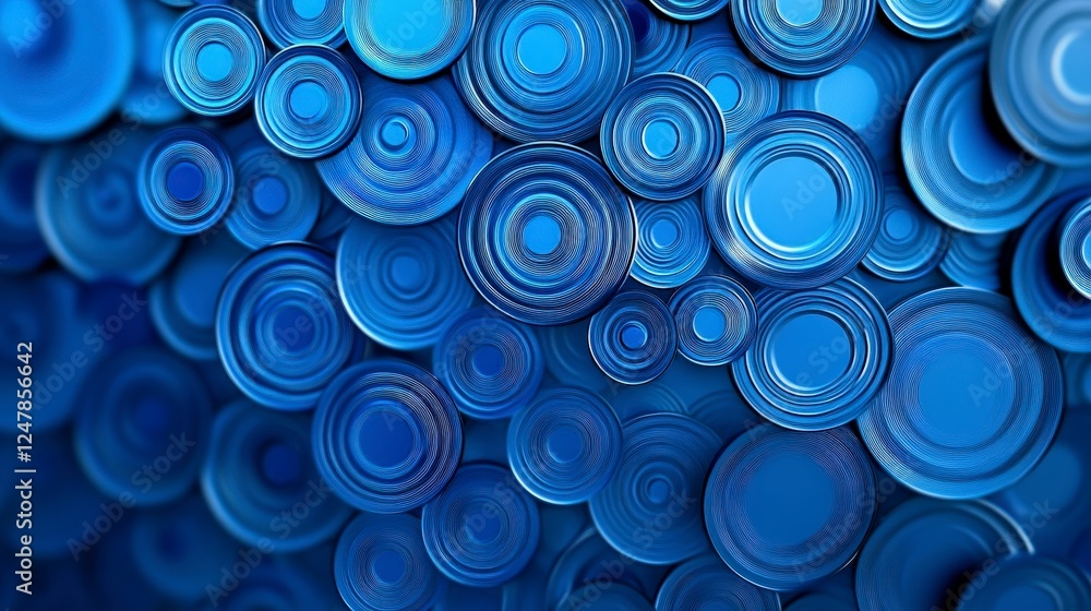 Poster abstract blue circles with layered structures and textures