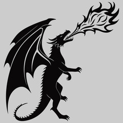 a dragon breathing fire silhouette vector design art and illustration