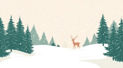 Naklejka premium Winter deer in snowy forest, snowfall background; Christmas card