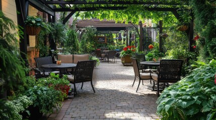Obraz premium Serene Garden Patio: A Peaceful Outdoor Oasis