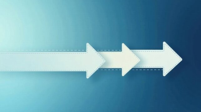 Abstract design showcasing three interconnected arrows progressing forward on a gradient blue backdrop