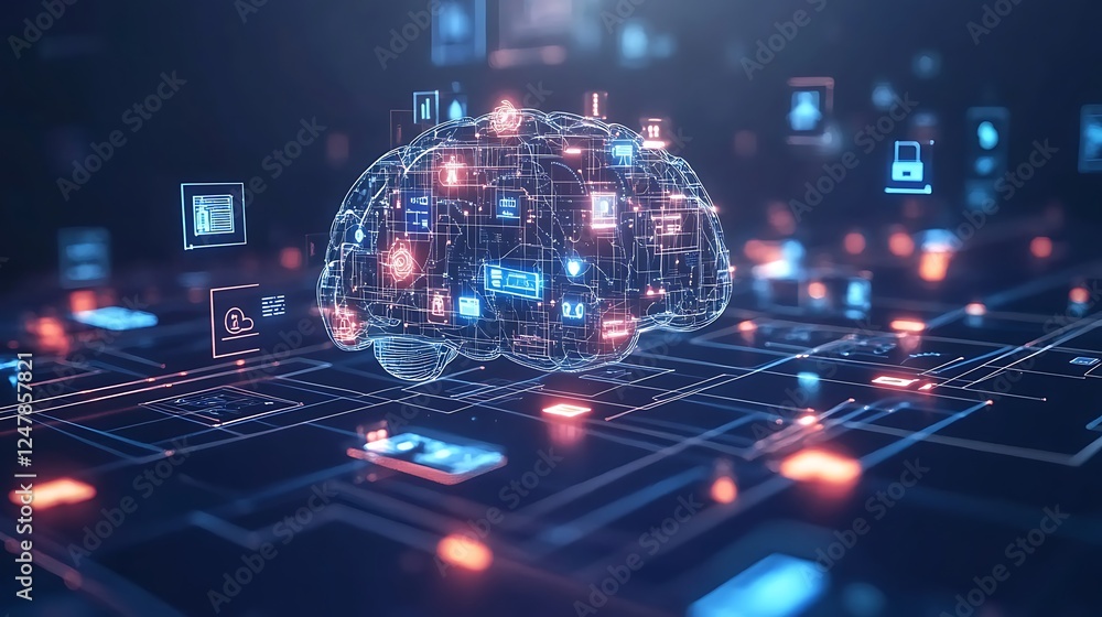 Aufkleber digital brain: ai, neural network, and data processing