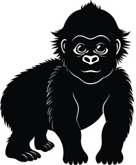 A cute baby Gorilla silhouette illustration.