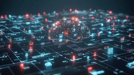 Fototapeta premium Digital Brain: Networked Intelligence and Data Visualization