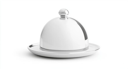 Fototapeta premium Elegant silver serving dome gourmet restaurant food photography minimalist setting top view culinary presentation
