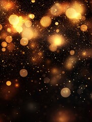 Obraz premium A shimmering background of golden bokeh lights, creating a festive and magical atmosphere with soft, glowing orbs against a dark backdrop.