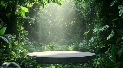 Tropical Green Haven with a Serene Podium