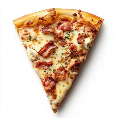 Savoring delicious bacon pizza slice home dining food photography clean background close-up culinary delight
