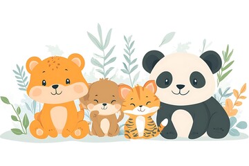 Cute animal friends in a garden setting