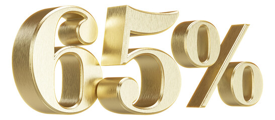65 Percent Off Discount Sign 3D Golden