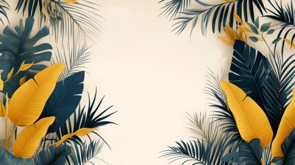 Elegant Tropical Leaf Border Frame Design for Invitation Cards or Wedding Stationary
