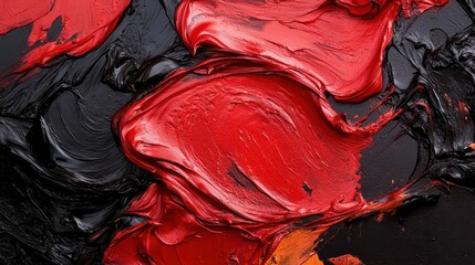 Obraz premium Vibrant red and black paint textures blend for artistic visual inspiration.