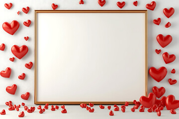 A decorative frame surrounded by floating red hearts, ideal for romantic or celebratory messages.