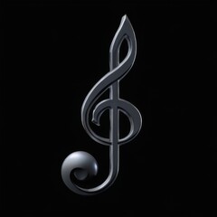 Obraz premium Monochrome musical treble clef illustration on black background, emphasizing the intricate design of this musical symbol.