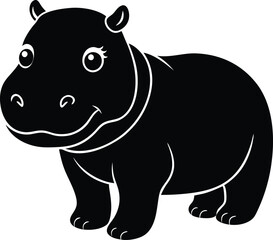 A cute baby Hippopotamus silhouette illustration