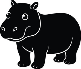A cute baby Hippopotamus silhouette illustration