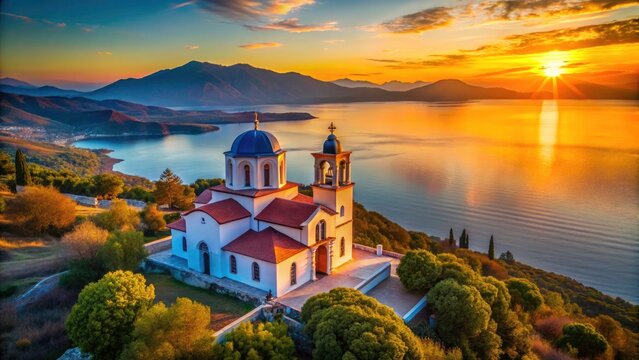 Aerial View Koronisia Church, Virgin Mary, Ambracian Gulf, Arta, Greece - Drone Photography