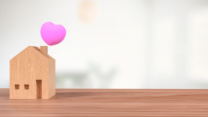 The Wood House and Pink Heart for family or property concept 3d Rendering.