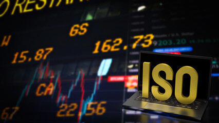 The Gold ISO on Laptop for Business concept 3d Rendering.