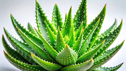Aloe Vera Plant, White Background, Skincare, Natural Remedy, Succulent, Healing Plant, Botanical Photography, Closeup, Macro,  Medicinal Plant, Herbal, Organic