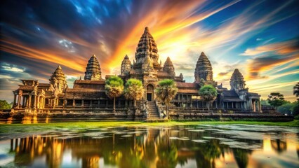 Naklejka premium Angkor Wat Double Exposure Spin Blur - Surreal Temple Photography, Mystical Asia Travel