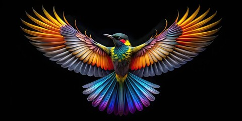 Obraz premium Black and White Bird Wings, Monochrome Avian Photography, Dark Background, Architectural Style