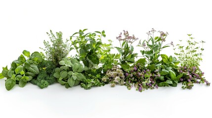 Fototapeta premium A luxurious array of culinary herbs elegantly displayed on a flawless white background